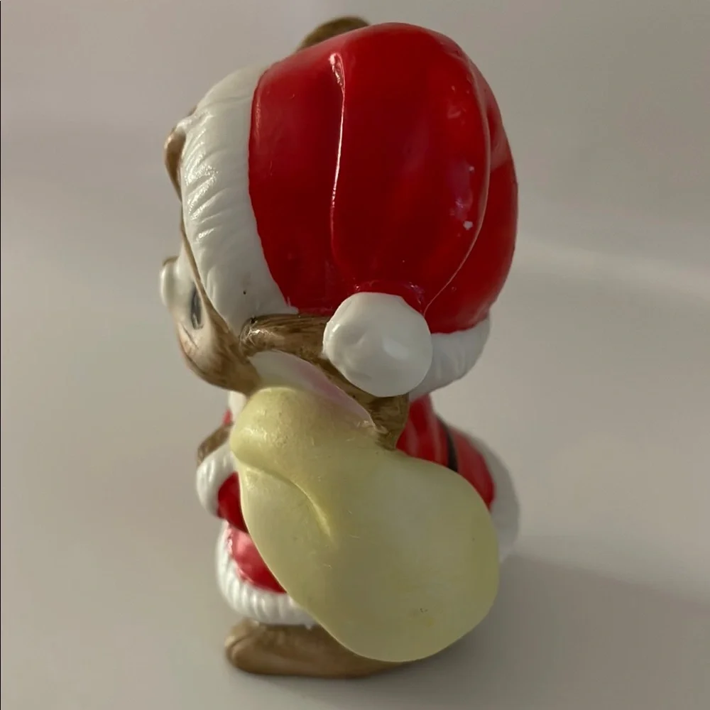 Homco, Porcelain Christmas Santa Claus Mouse Figurine Holding Bag of Toys #5405